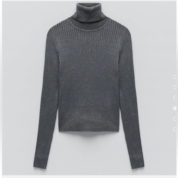 Zara Ribbed Knit Turtleneck Top Grey - Picture 1 of 11